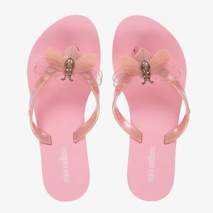 Mini Melissa Girls Size 2 Pink Jelly Butterfly Flip Flops.